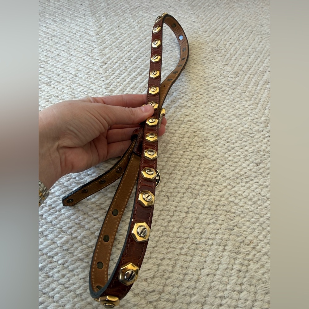 Vintage Streets Ahead Brown Leather Gold Studded Belt - Picture 6 of 10